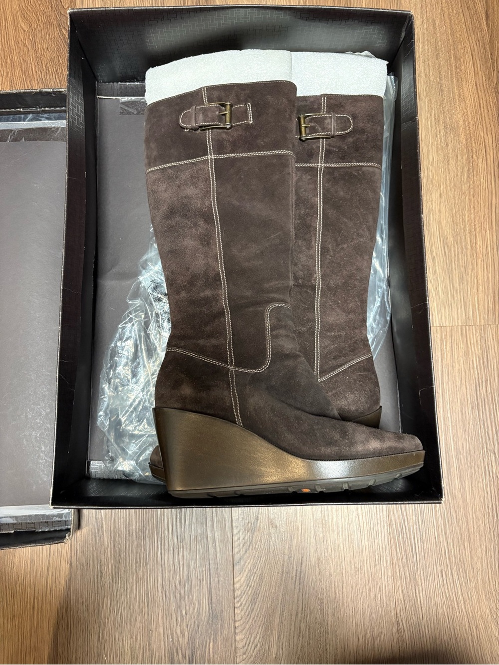 Cole Haan Waterproof Wedge Knee-High Suede Boots in Dark Brown